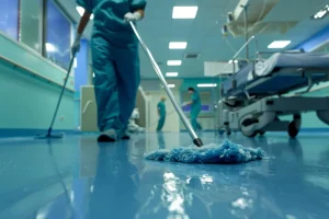 Professional cleaning tools and products used in a healthcare facility