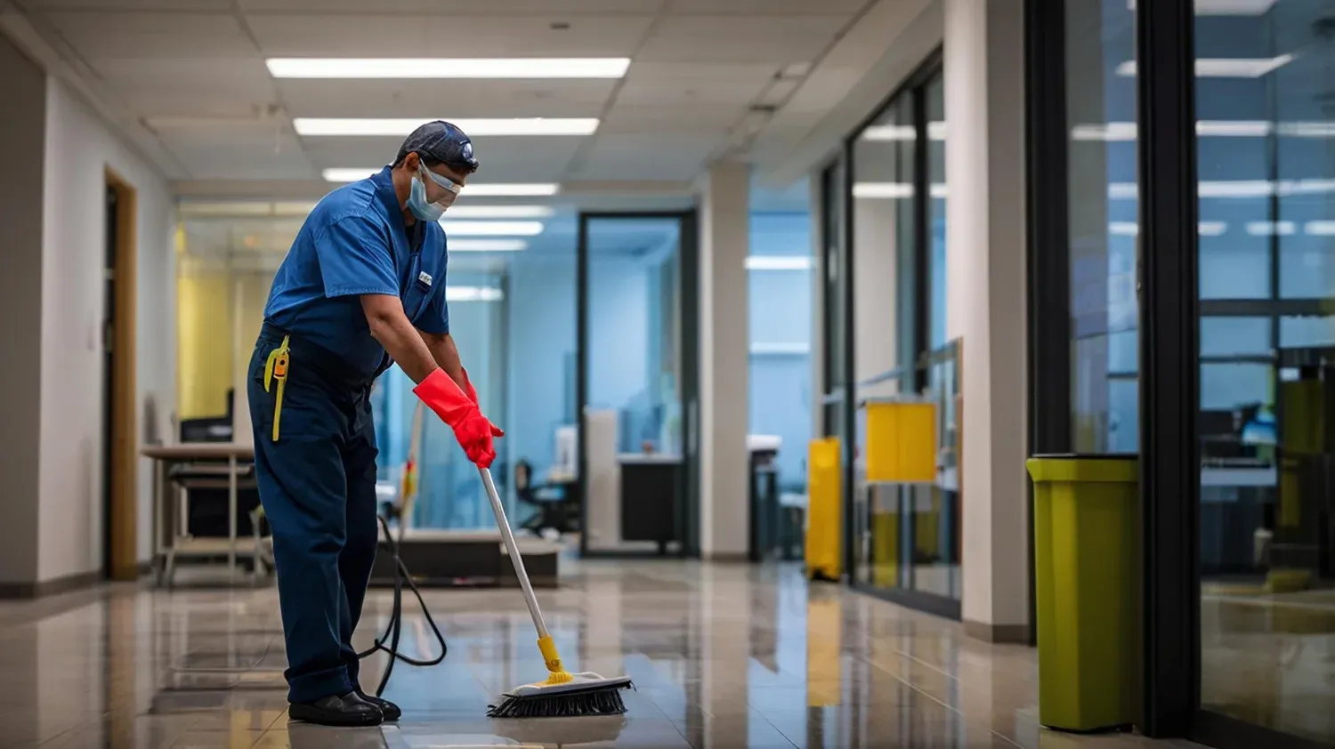 Professional janitorial staff cleaning a modern office space in Boston