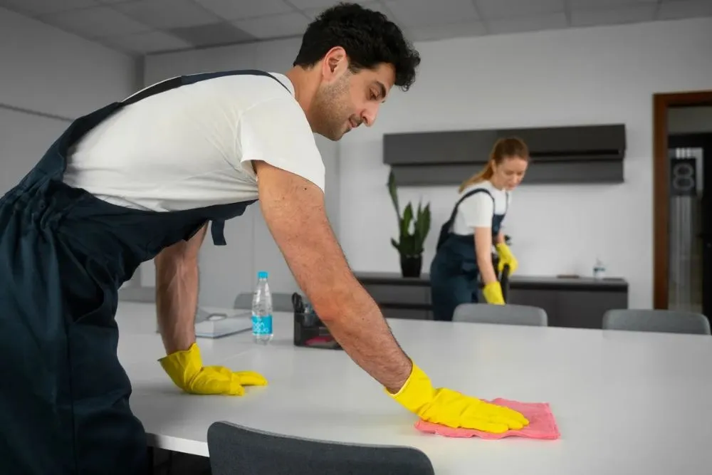 Wiping an office desk