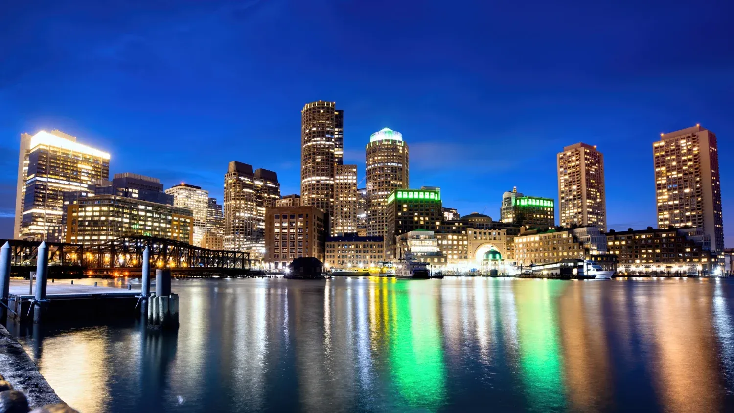 Cityscape of Boston downtown at night